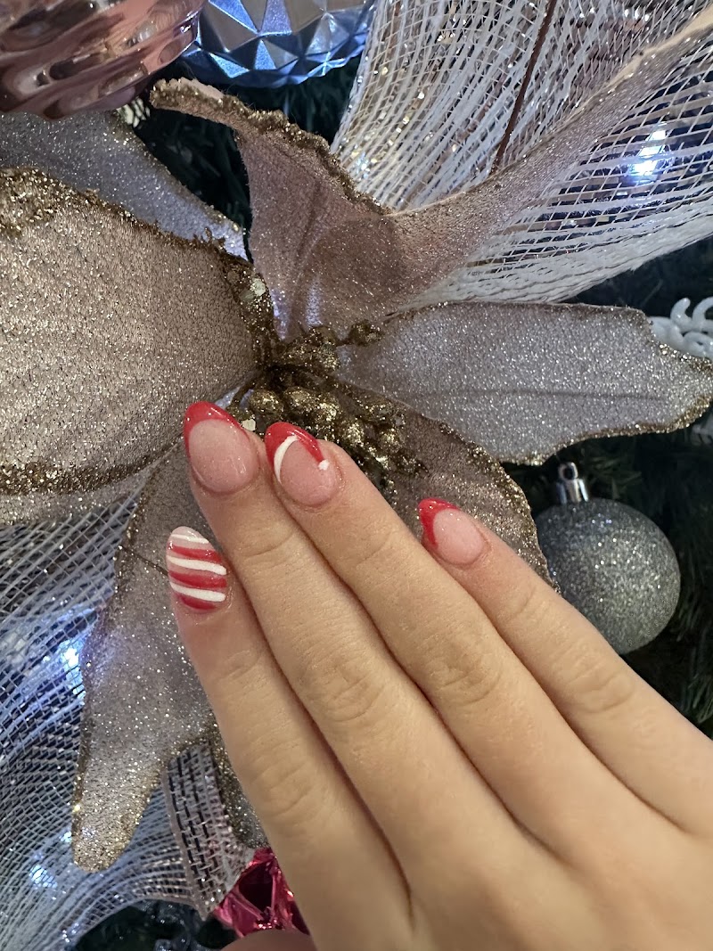 Festive red and white nail art design